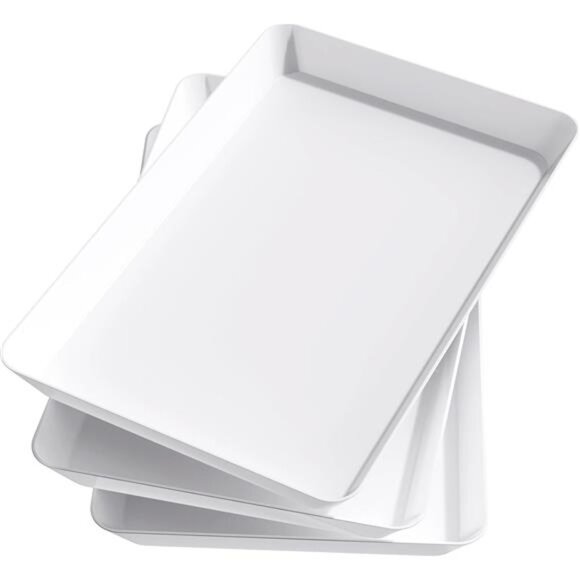 Reusable Serving Trays Set of 3 White Plastic Party Buffet Food Snack Platters - Picture 1 of 8